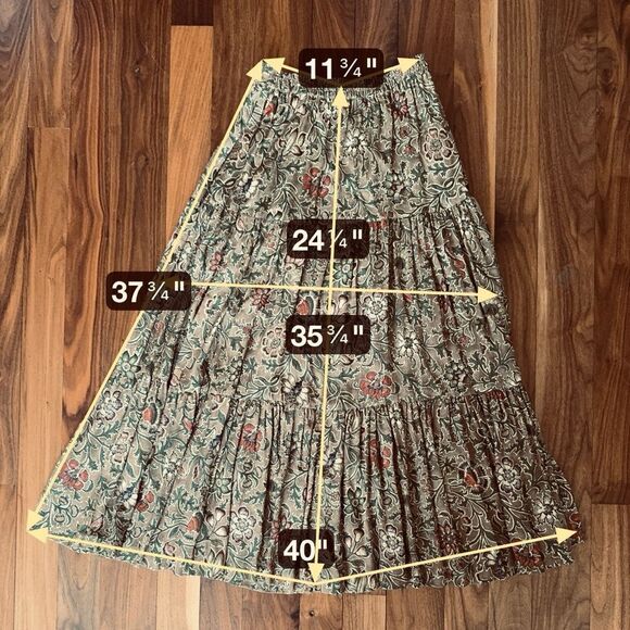 Liz Claiborne Green Tan Tiered Maxi Skirt sz Small - Picture 6 of 8